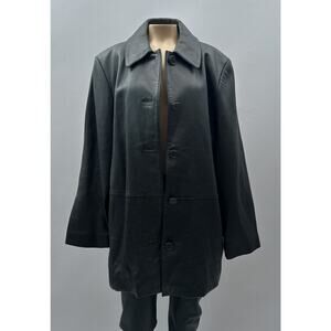 Vintage Liz Claiborne Button Front Leather Jacket Coat Black Women's Size Large